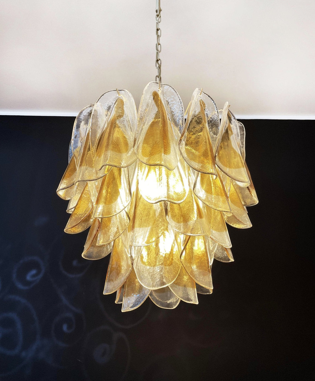 Isabella Glass Chandelier – Gold Leaf Floral Pendant for Dining Room