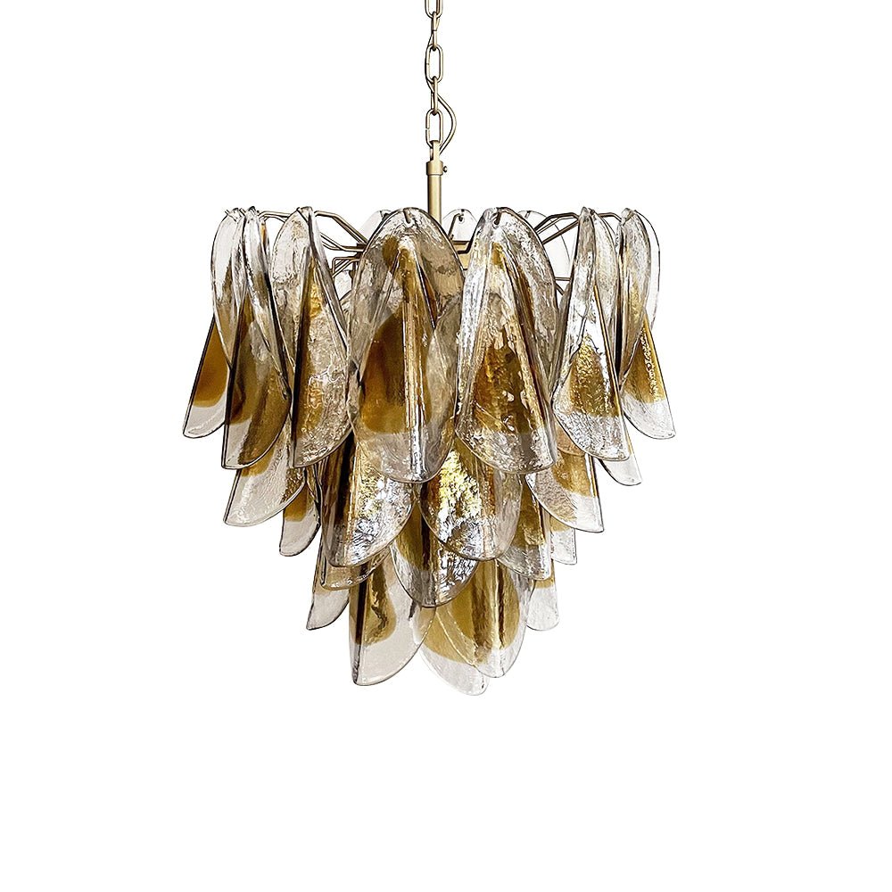 Isabella Glass Chandelier – Gold Leaf Floral Pendant for Dining Room