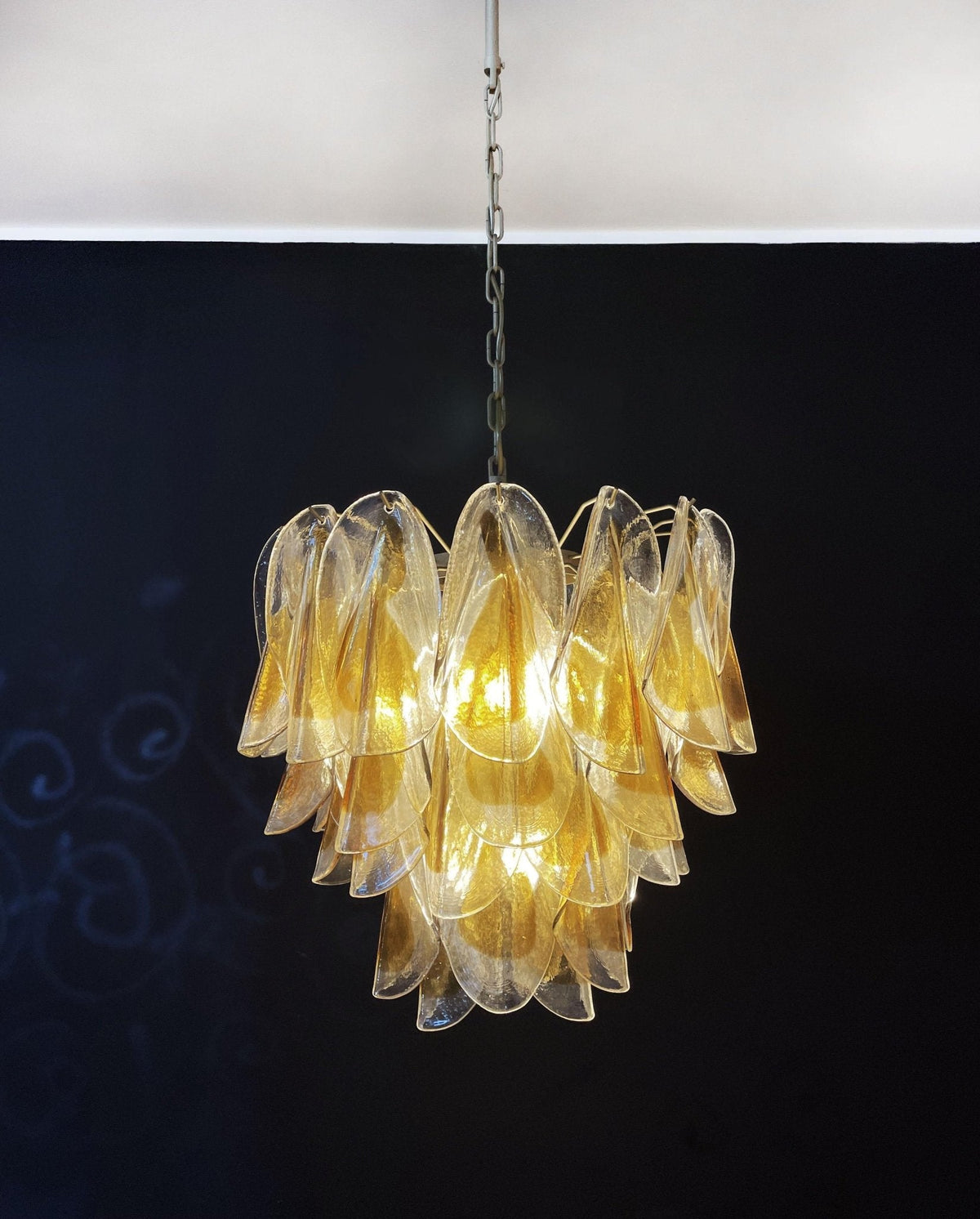 Isabella Glass Chandelier – Gold Leaf Floral Pendant for Dining Room