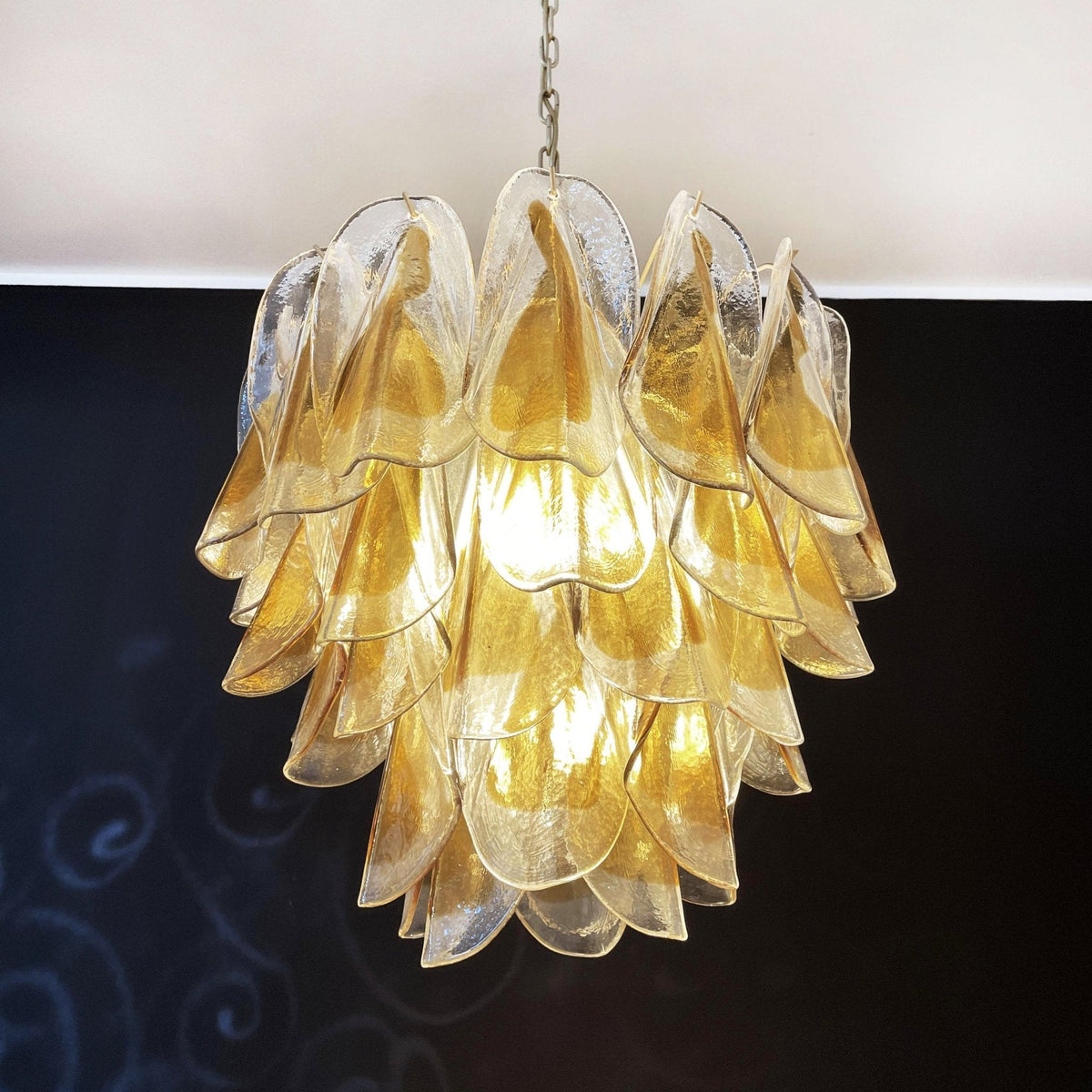 Isabella Glass Chandelier – Gold Leaf Floral Pendant for Dining Room