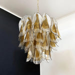 Isabella Glass Chandelier – Gold Leaf Floral Pendant for Dining Room