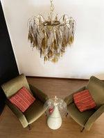 Isabella Glass Chandelier – Gold Leaf Floral Pendant for Dining Room