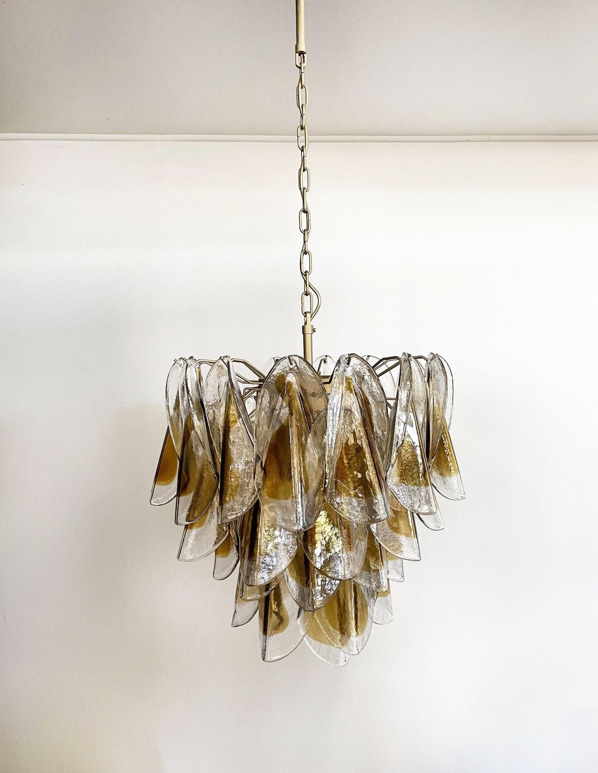 Isabella Glass Chandelier – Gold Leaf Floral Pendant for Dining Room