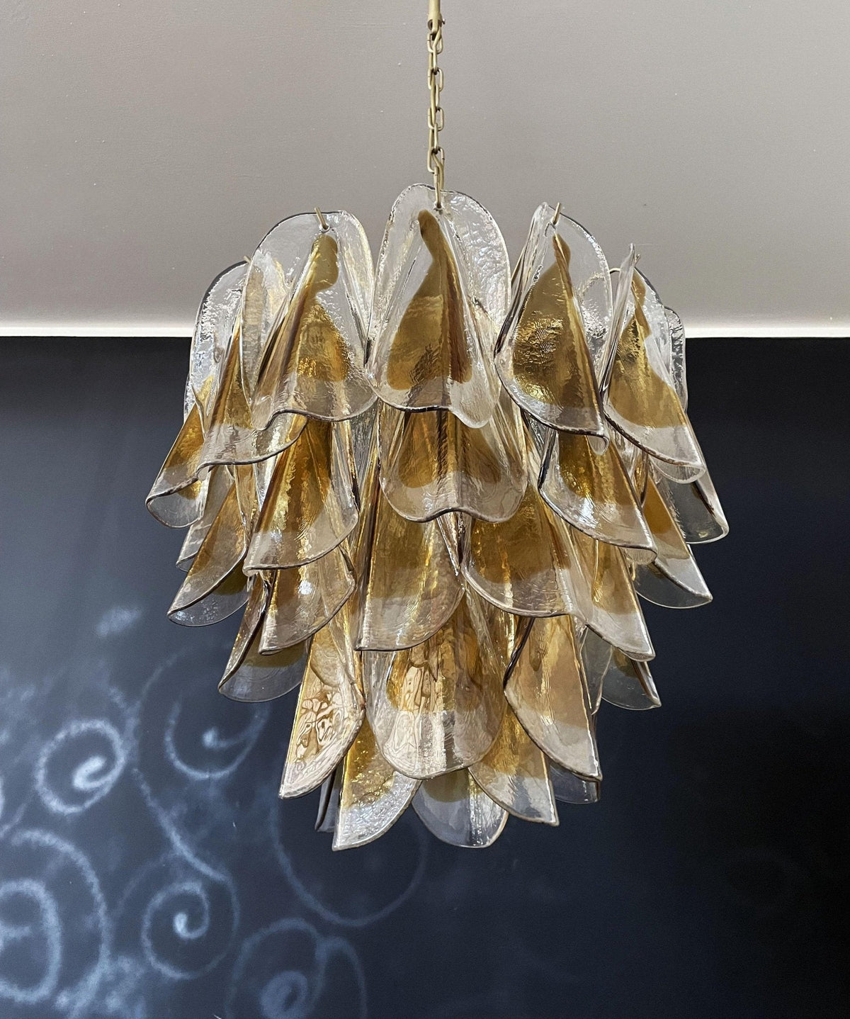 Isabella Glass Chandelier – Gold Leaf Floral Pendant for Dining Room