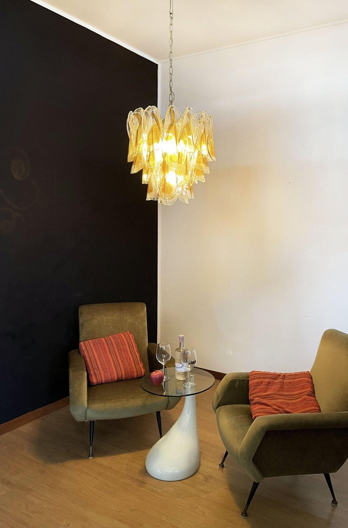 Isabella Glass Chandelier – Gold Leaf Floral Pendant for Dining Room