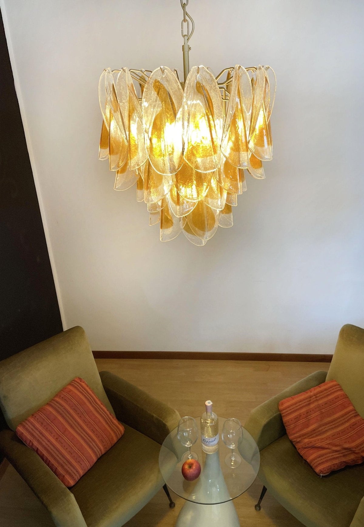 Isabella Glass Chandelier – Gold Leaf Floral Pendant for Dining Room