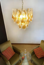 Isabella Glass Chandelier – Gold Leaf Floral Pendant for Dining Room