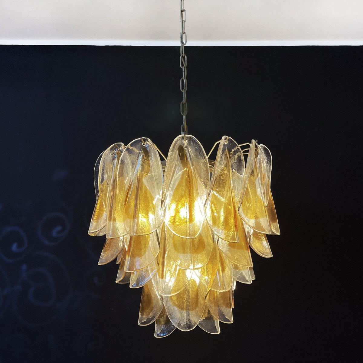 Isabella Glass Chandelier – Gold Leaf Floral Pendant for Dining Room
