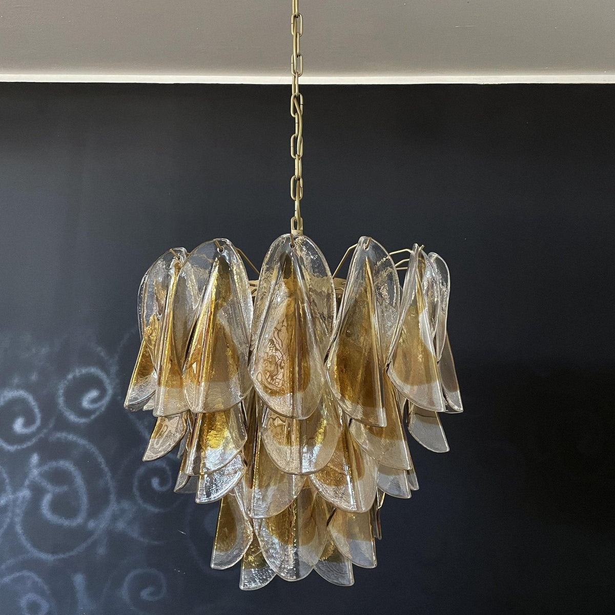 Isabella Glass Chandelier – Gold Leaf Floral Pendant for Dining Room
