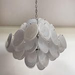 Isadora White Glass Disc Chandelier in Nickel Finish
