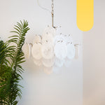 Isadora White Glass Disc Chandelier in Nickel Finish