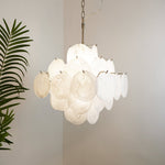 Isadora White Glass Disc Chandelier in Nickel Finish