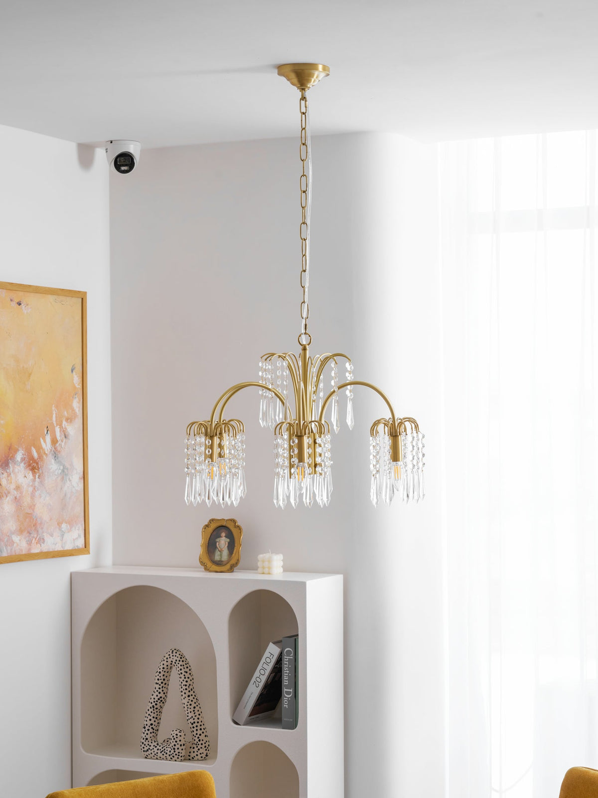 Isla Dawn Crystal Chandelier in Brass for Modern Dining Room and Living Room