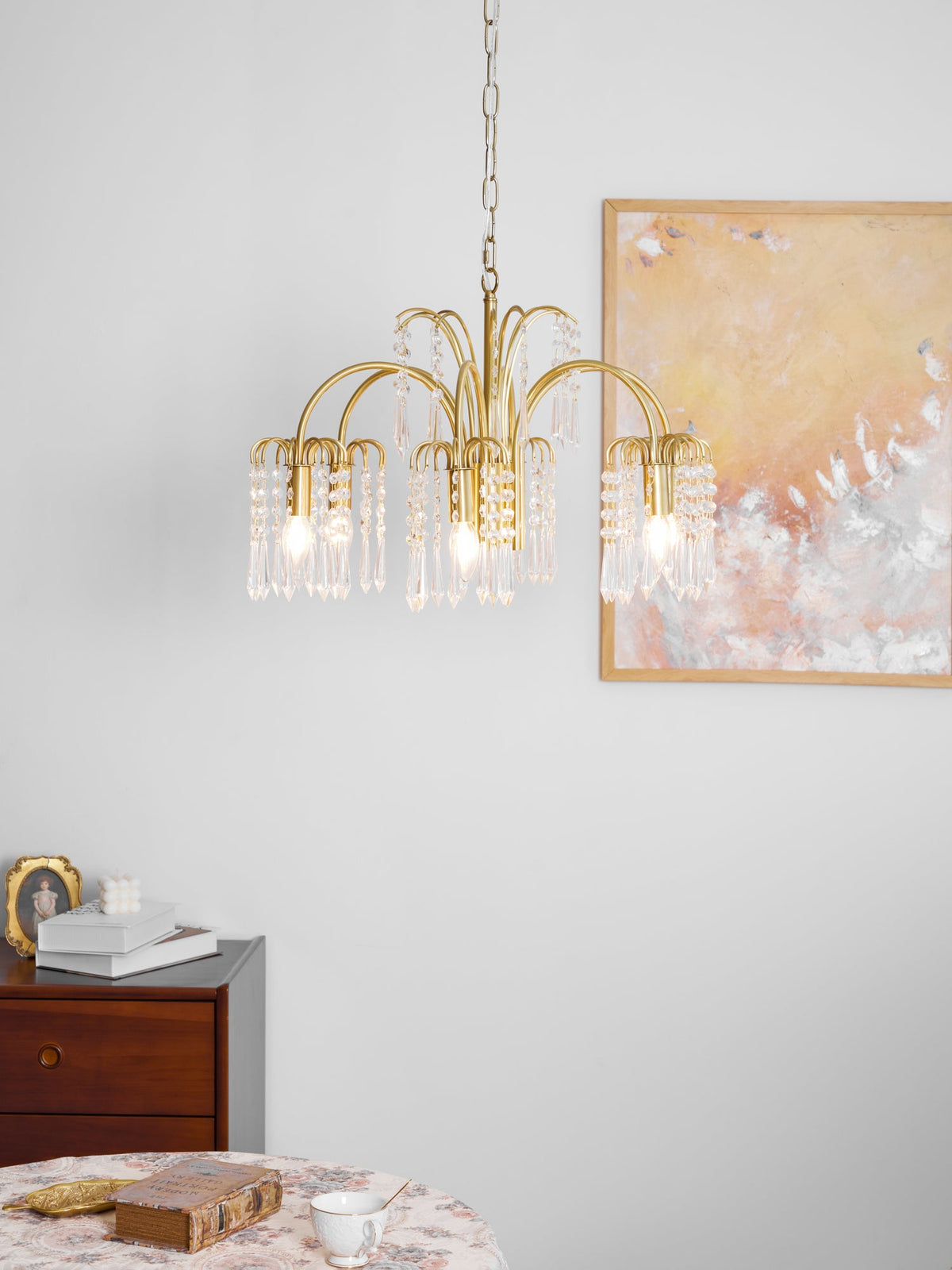Isla Dawn Crystal Chandelier in Brass for Modern Dining Room and Living Room