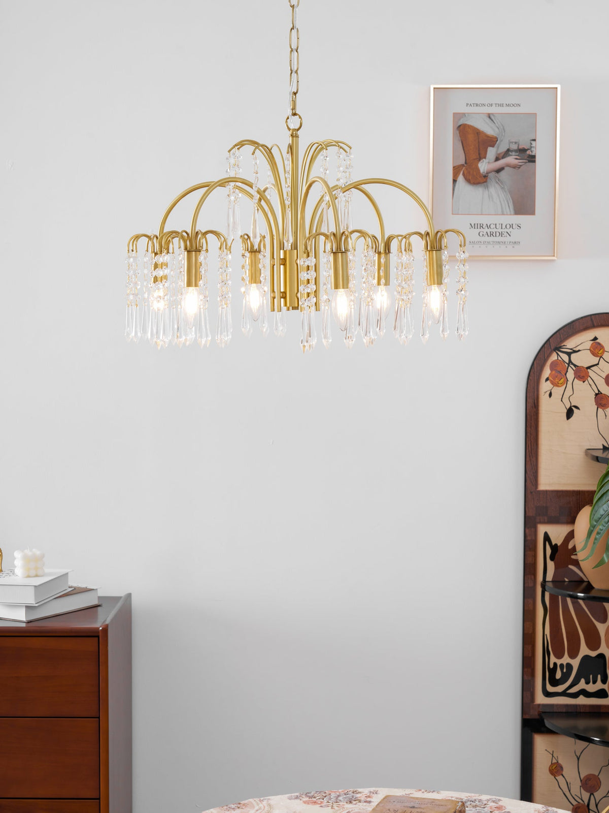 Isla Dawn Crystal Chandelier in Brass for Modern Dining Room and Living Room