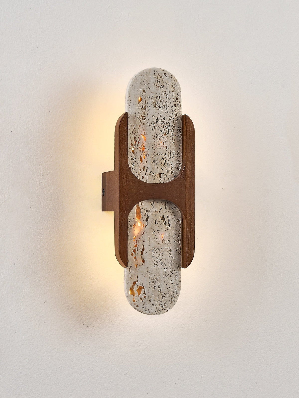Isla Travertine Wall Sconce with Walnut Accent