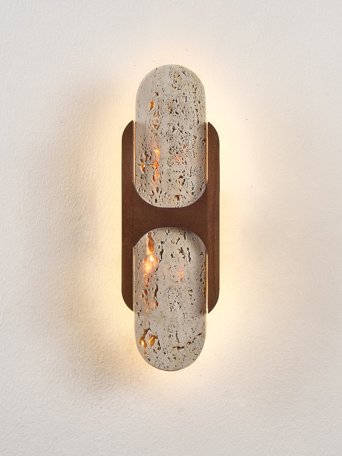 Isla Travertine Wall Sconce with Walnut Accent