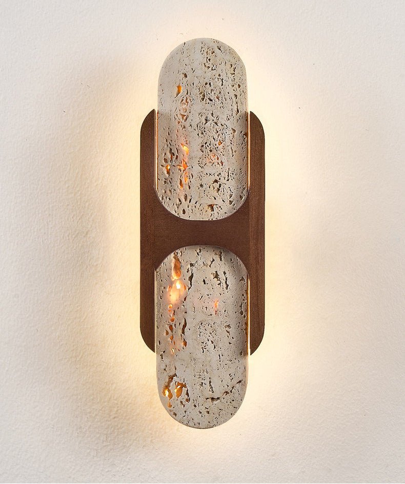 Isla Travertine Wall Sconce with Walnut Accent