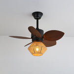 Isla Ceiling Fan Light with Wood Blades and Hemp Rope Shade