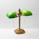 Jade Collection Bronze Table Lamp with Emerald Glass Shades