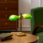Jade Collection Bronze Table Lamp with Emerald Glass Shades