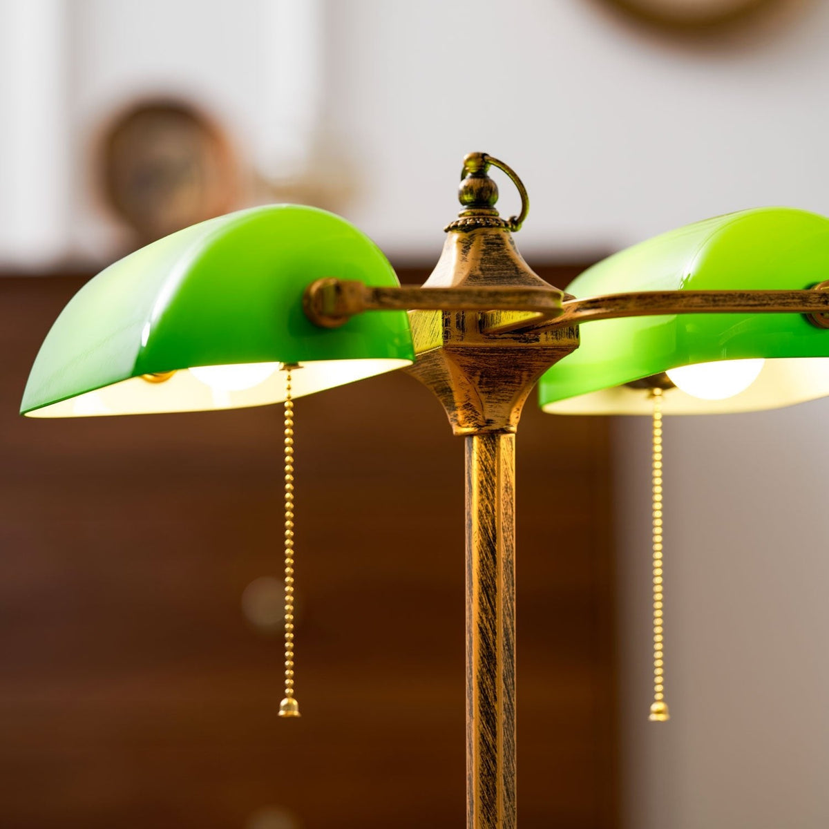 Jade Collection Bronze Table Lamp with Emerald Glass Shades