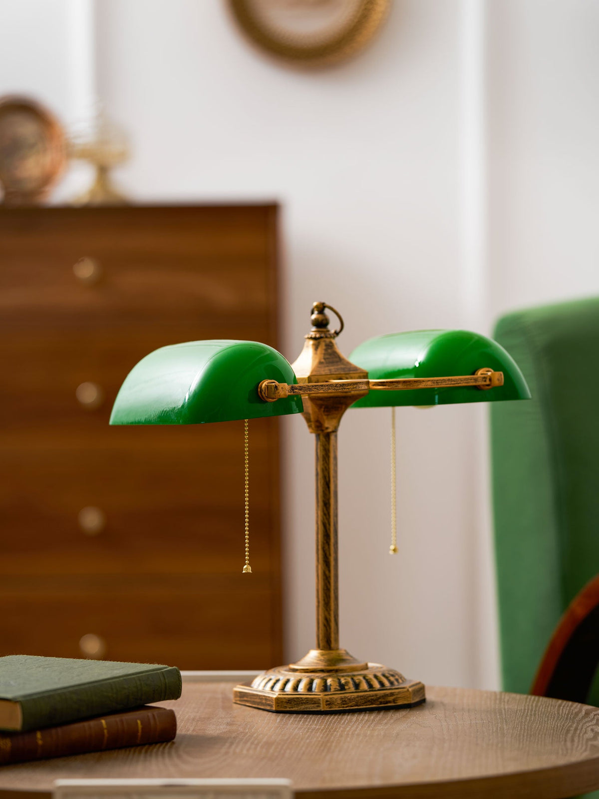 Jade Collection Bronze Table Lamp with Emerald Glass Shades