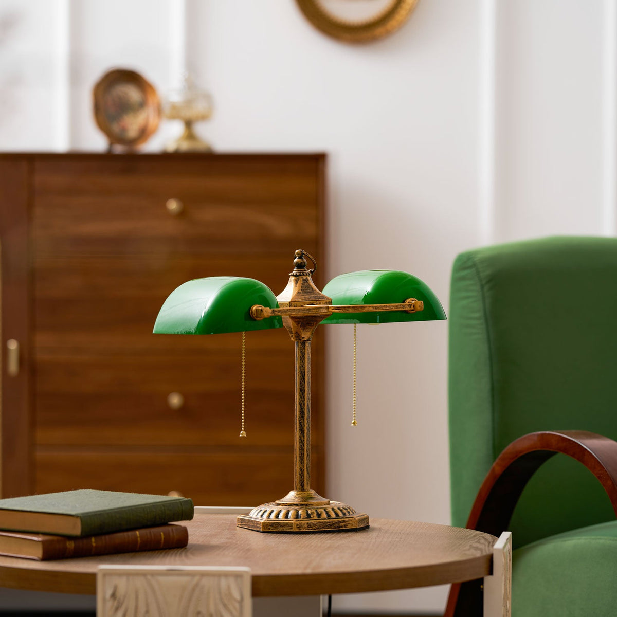 Jade Collection Bronze Table Lamp with Emerald Glass Shades