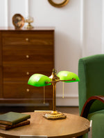 Jade Collection Bronze Table Lamp with Emerald Glass Shades