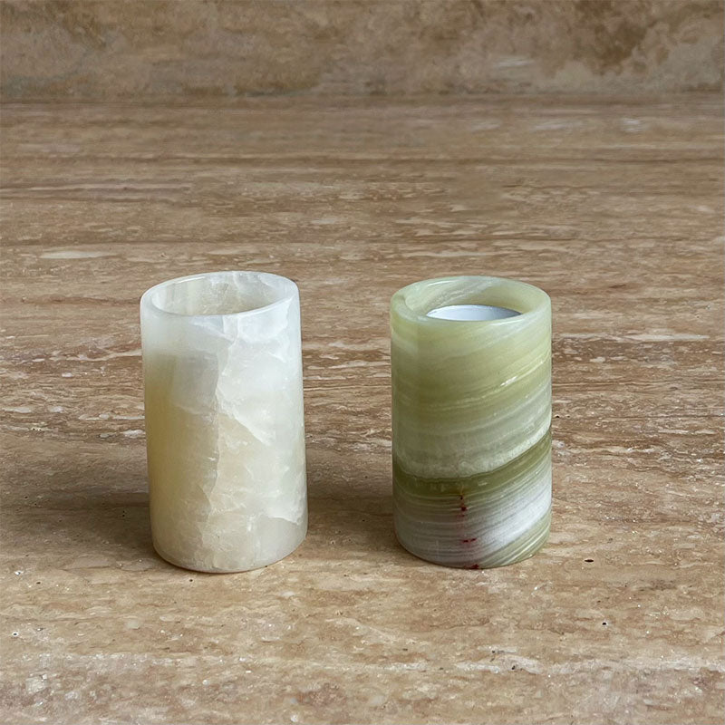 Lumière de Jade Onyx Marble Candle Holder – Minimalist Tabletop Glow
