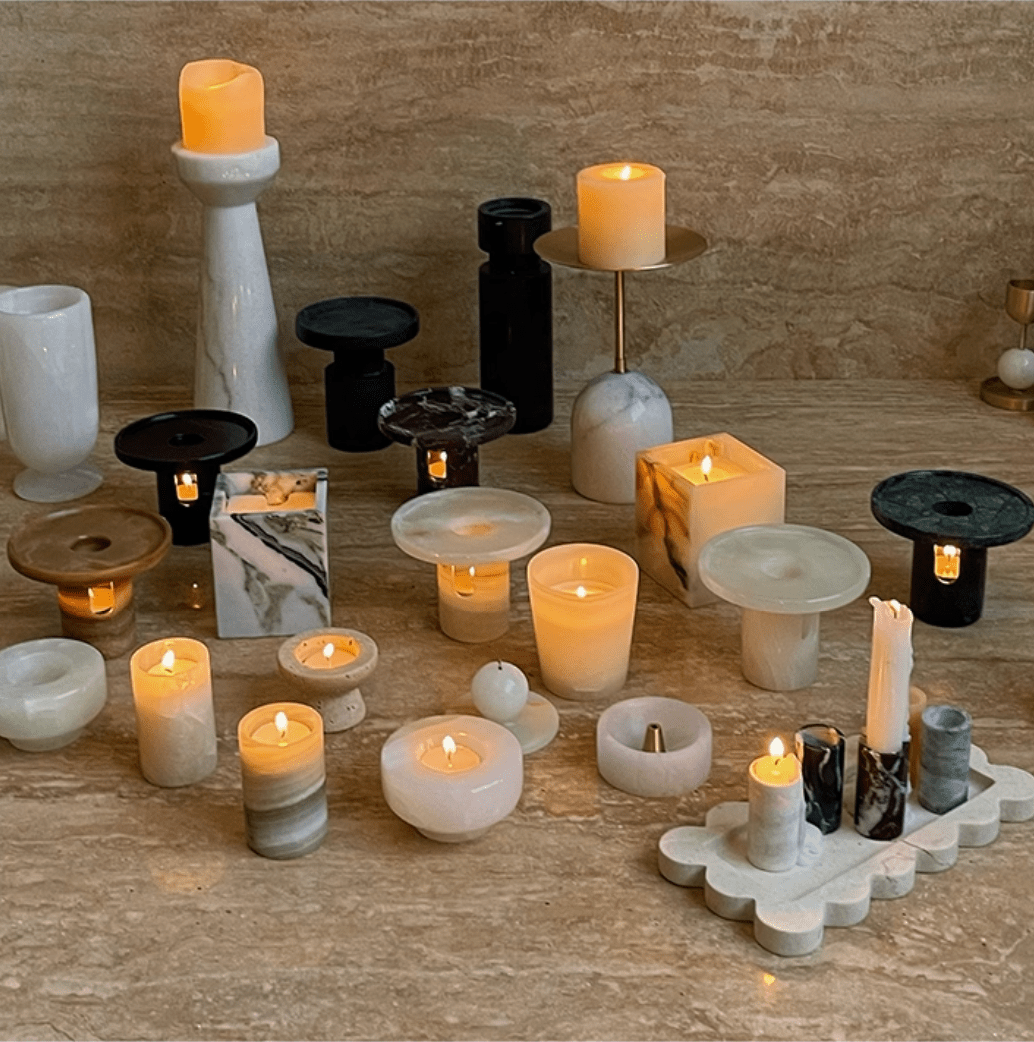 Lumière de Jade Onyx Marble Candle Holder – Minimalist Tabletop Glow