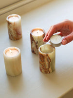 Lumière de Jade Onyx Marble Candle Holder – Minimalist Tabletop Glow
