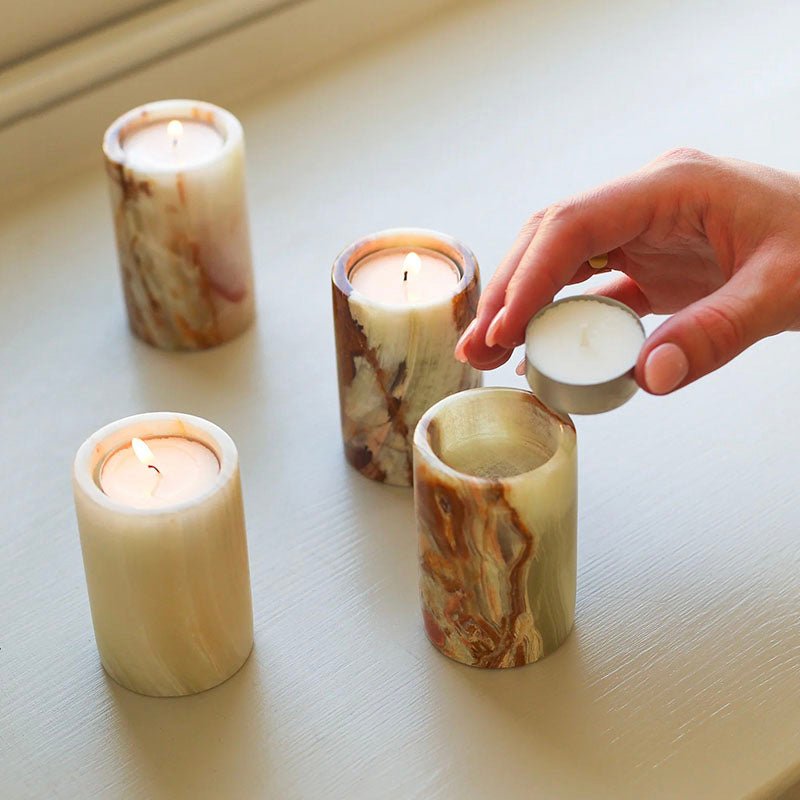 Lumière de Jade Onyx Marble Candle Holder – Minimalist Tabletop Glow