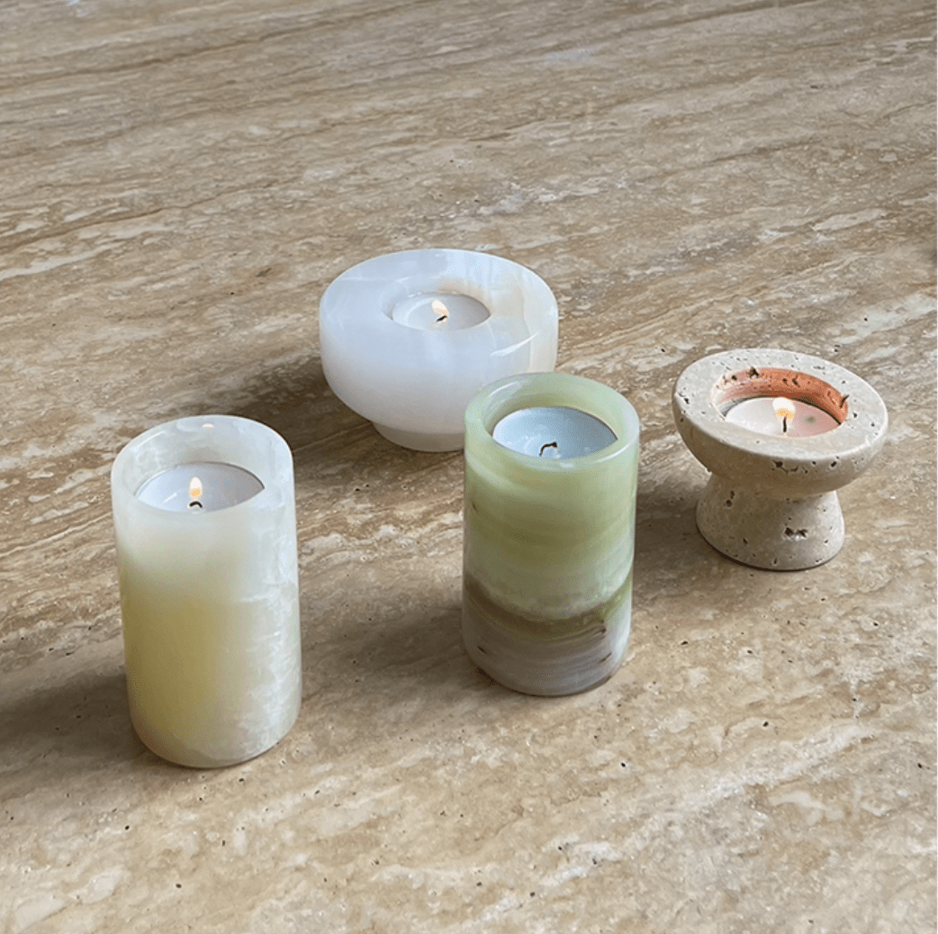 Lumière de Jade Onyx Marble Candle Holder – Minimalist Tabletop Glow