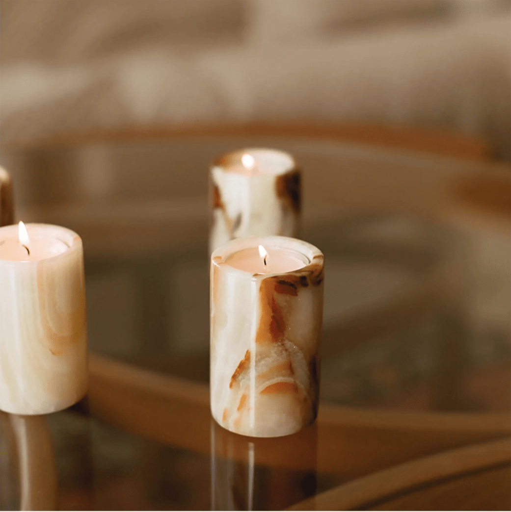 Lumière de Jade Onyx Marble Candle Holder – Minimalist Tabletop Glow