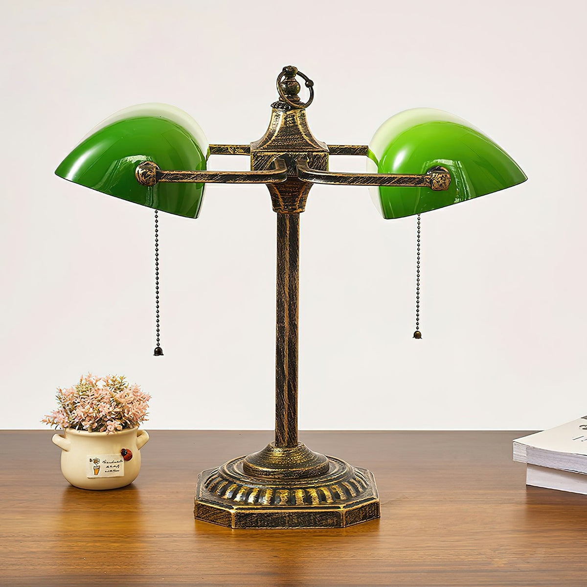 Jade Collection Bronze Table Lamp with Emerald Glass Shades