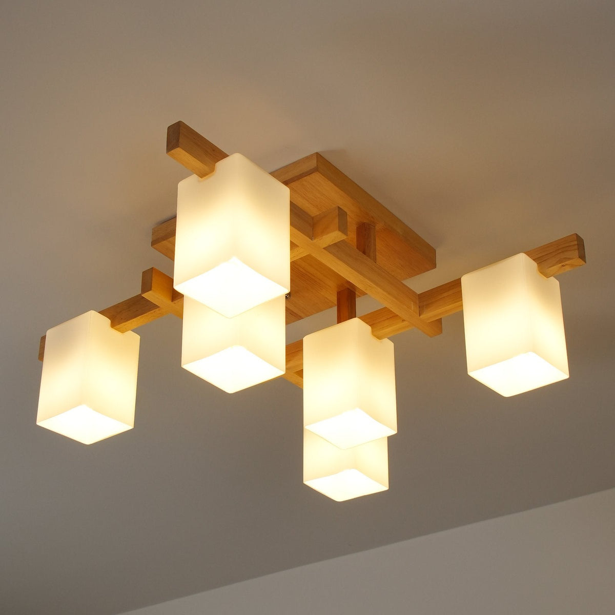 Japanese Square Wooden Art Ceiling Lamp