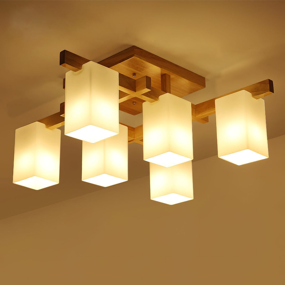 Japanese Square Wooden Art Ceiling Lamp