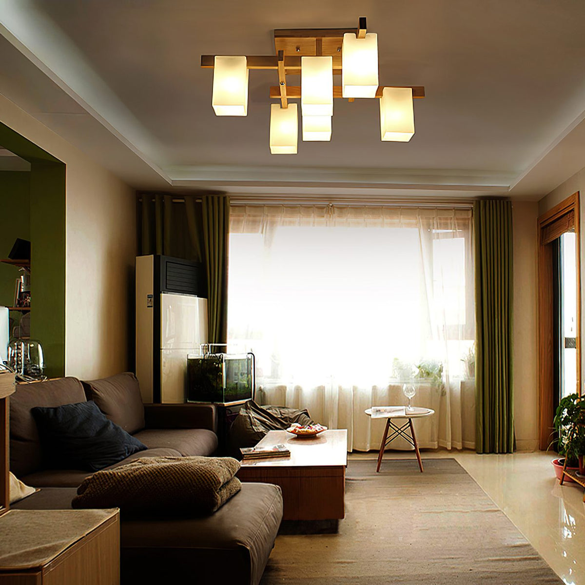 Japanese Square Wooden Art Ceiling Lamp