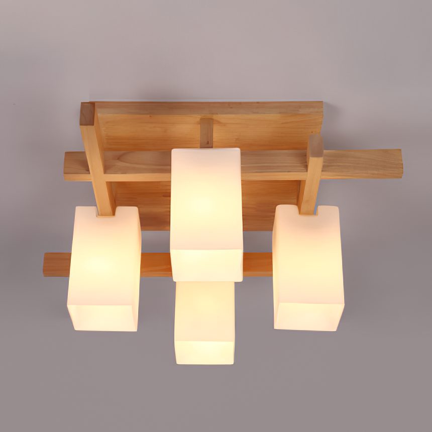 Japanese Square Wooden Art Ceiling Lamp