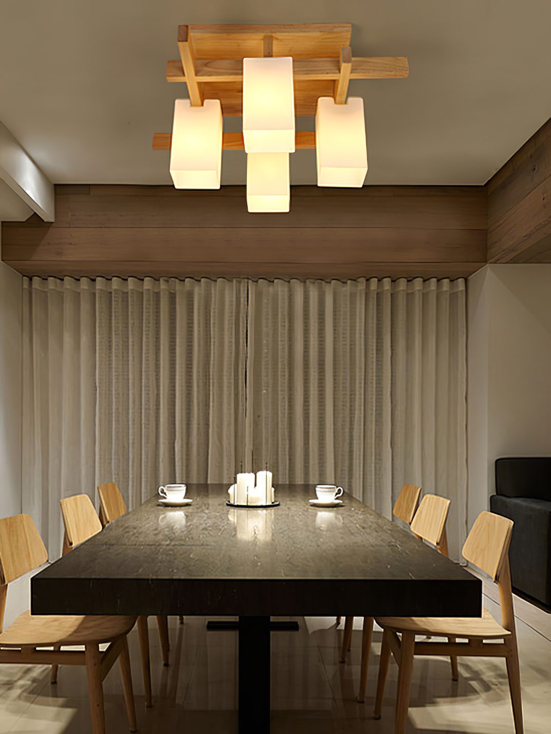 Japanese Square Wooden Art Ceiling Lamp