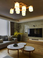 Japanese Square Wooden Art Ceiling Lamp