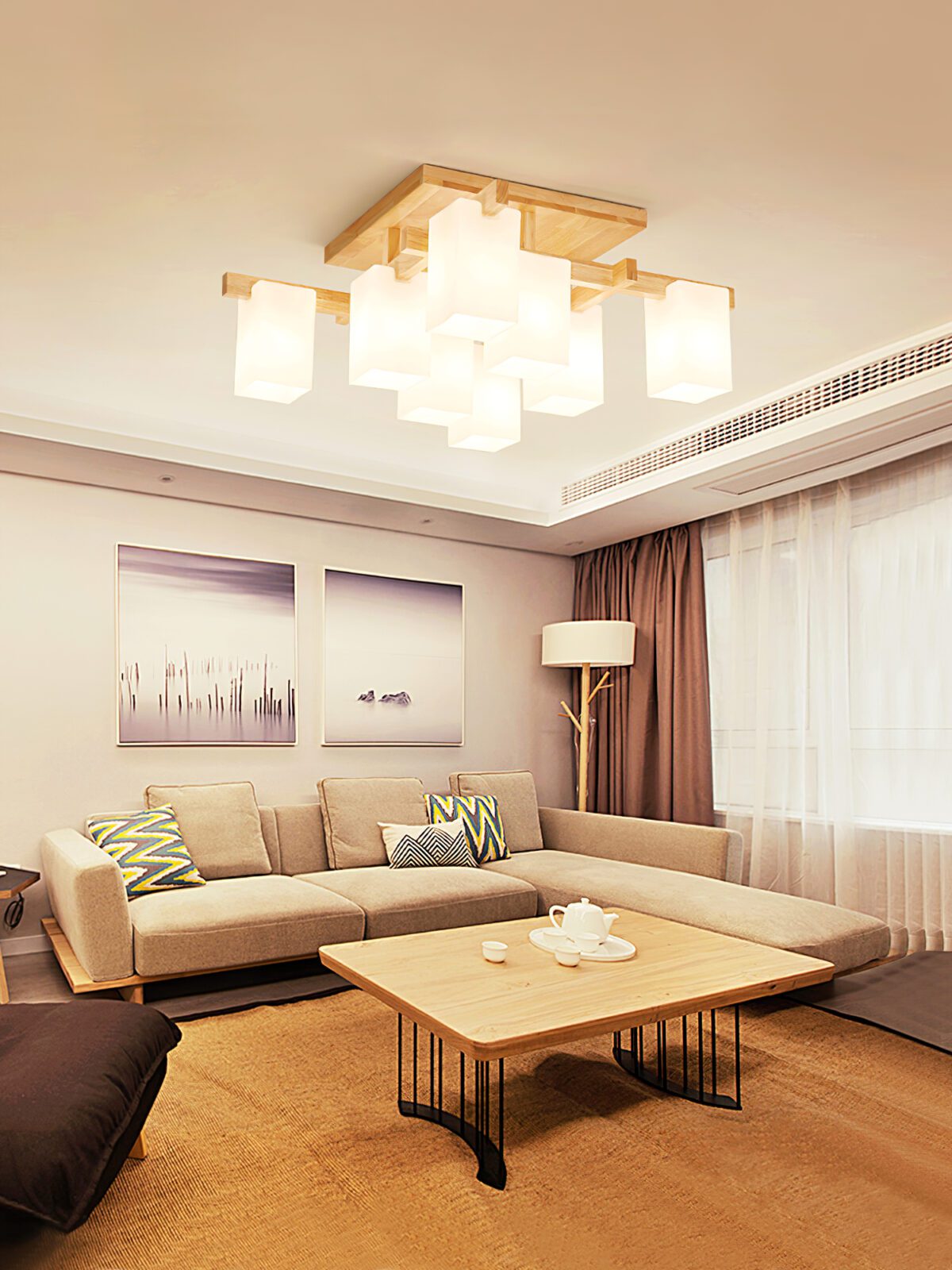 Japanese Square Wooden Art Ceiling Lamp