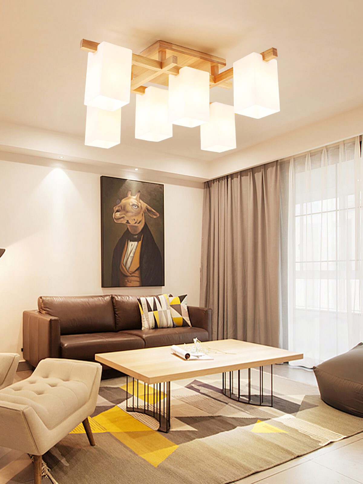 Japanese Square Wooden Art Ceiling Lamp