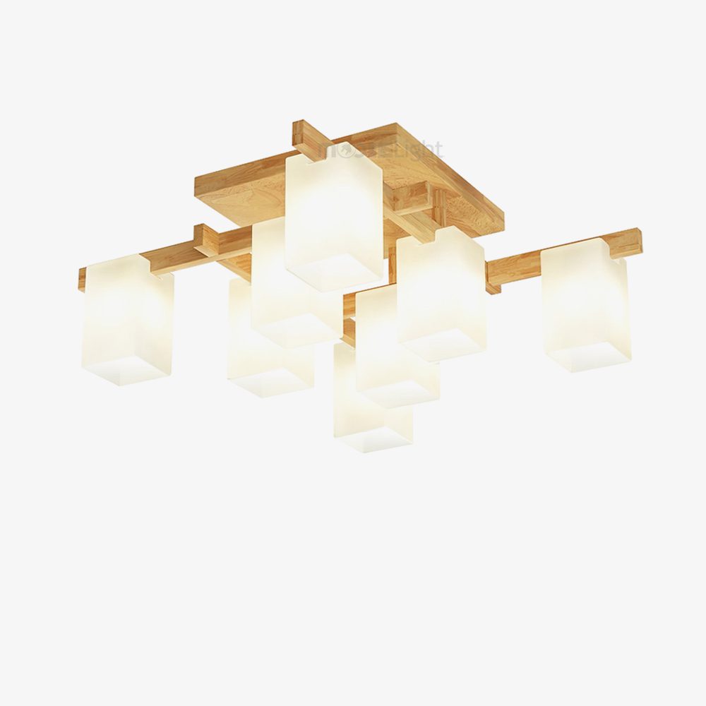 Japanese Square Wooden Art Ceiling Lamp