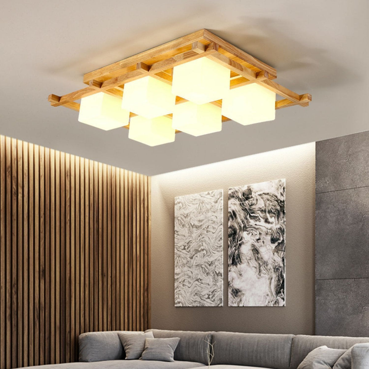 Japanese Style Lattice Ceiling Lamp