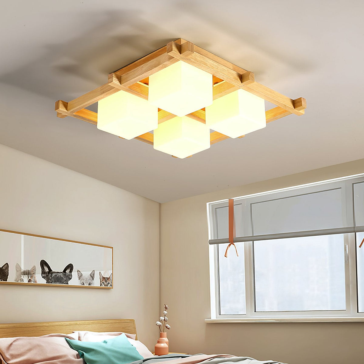 Japanese Style Lattice Ceiling Lamp