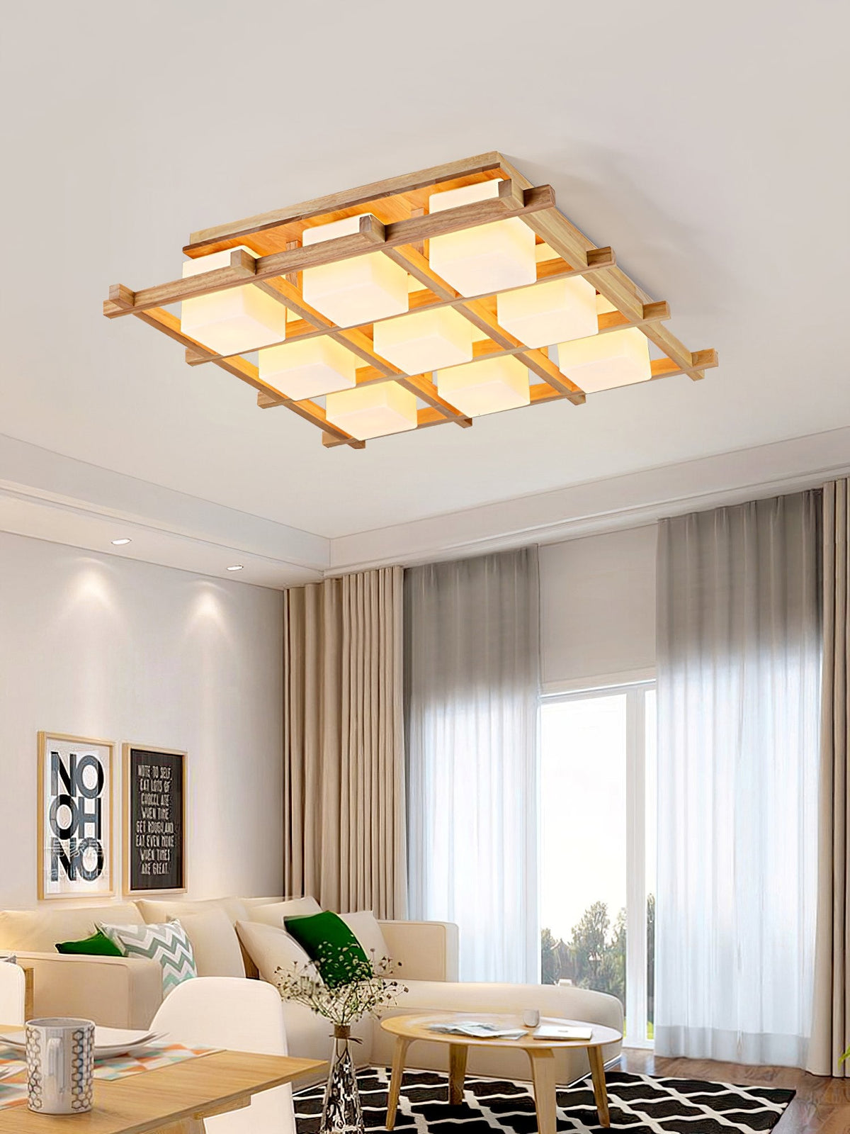 Japanese Style Lattice Ceiling Lamp