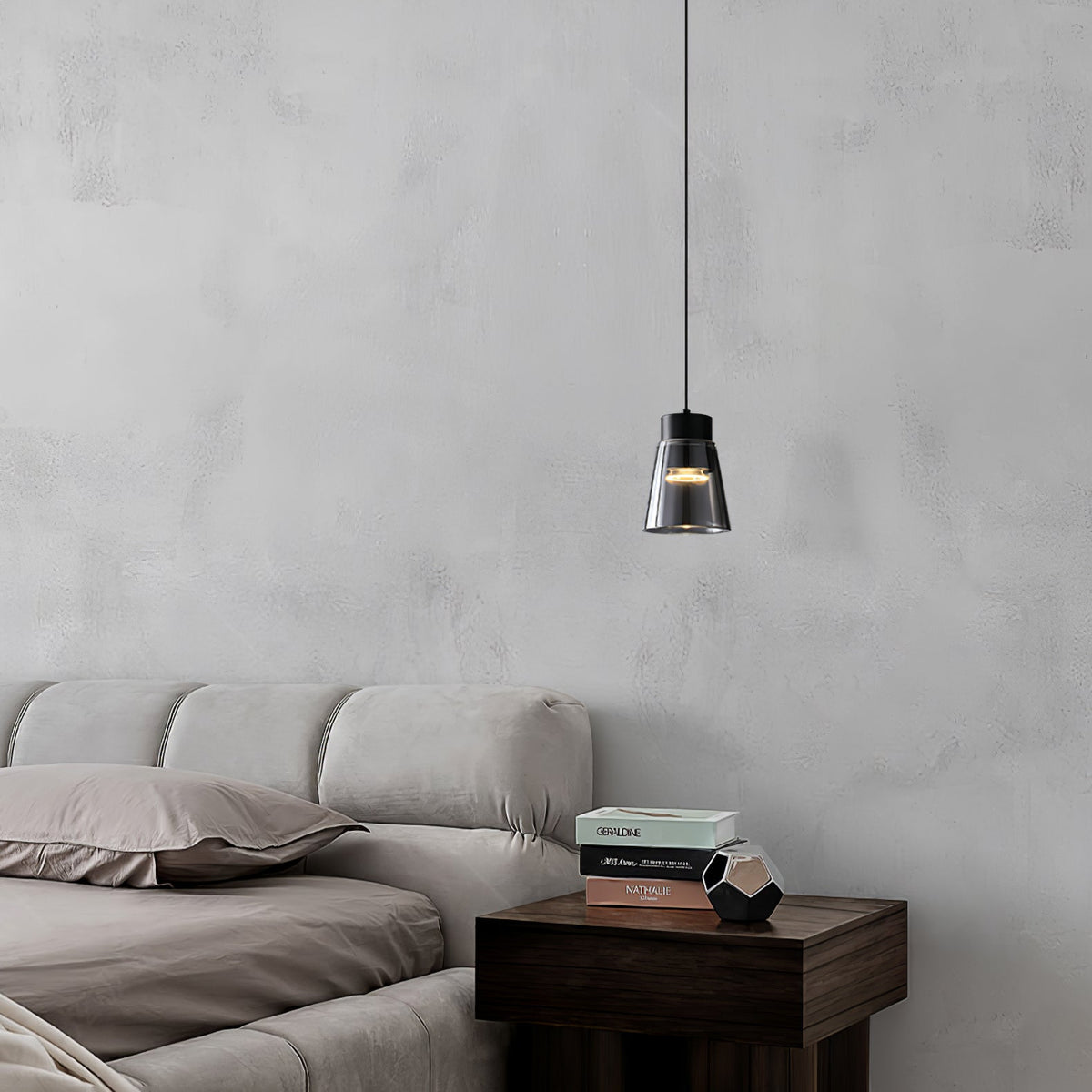 Jerez2 Modern LED Pendant Light in Smokey Gray Glass for Dining Room & Kitchen Island