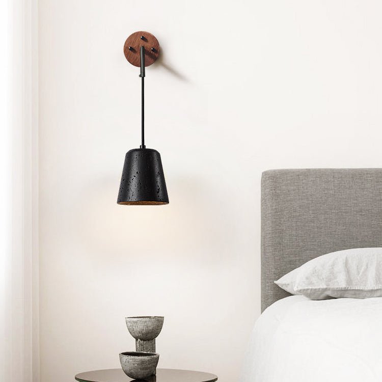 Jorren Wall Sconce in Black Travertine and Walnut
